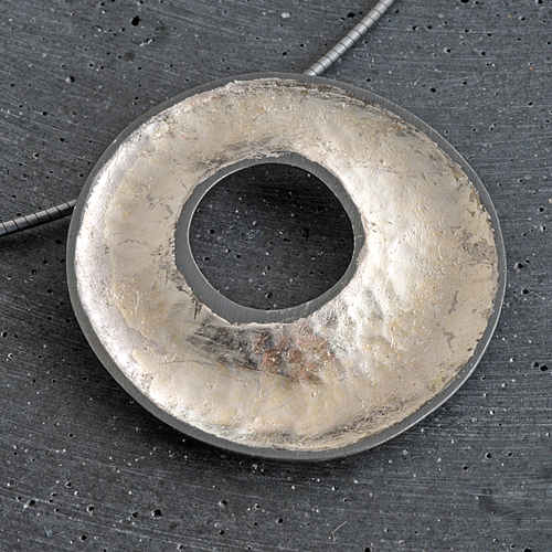 Jenifer Wall oxidised sterling silver 22ct white gold leaf pendant