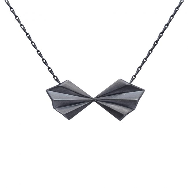 Oxidised Silver Pleated Bow Necklace by Alice Barnes