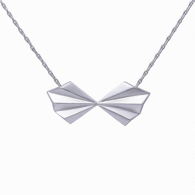 Silver Pleated Bow Necklace by Alice Barnes