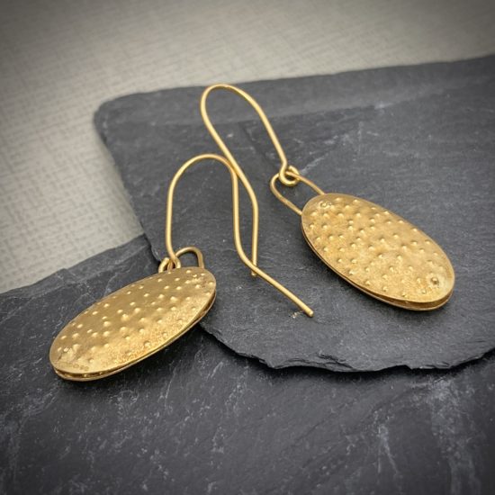 18ct Gold Plated Dimpled Oval Earrings by Hilary Brown