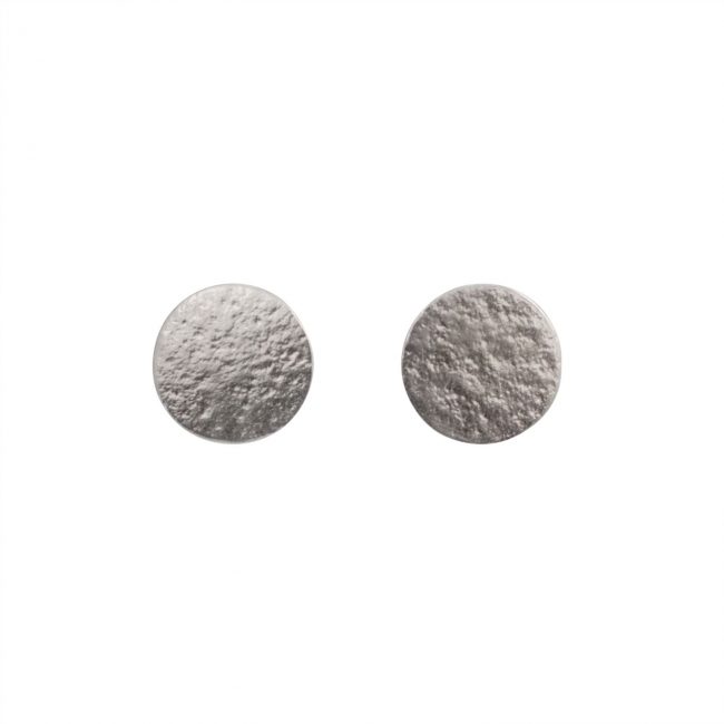 Large textured silver disc stud earrings