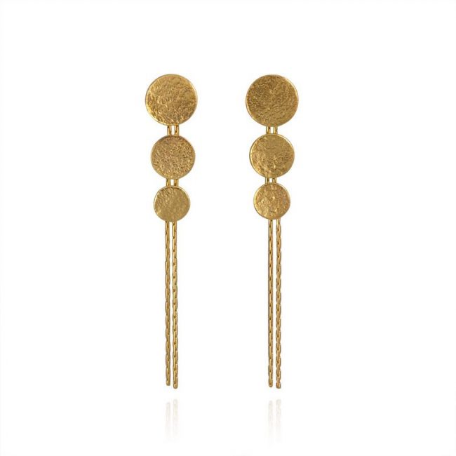 Paillette Triple Disc Drop earrings in gold vermeil