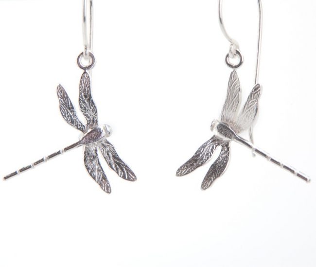Enchanted Garden Silver Dragonfly Hook Earrings