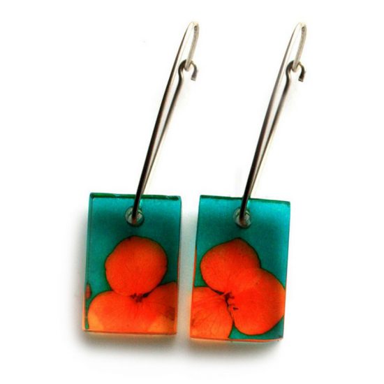 Orange Tiny Hydrangea Small Rectangle Earrings