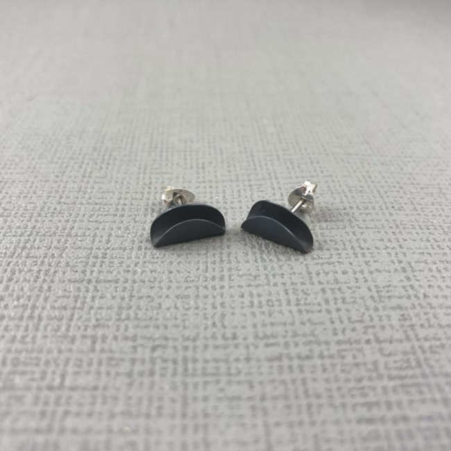 Oxidised silver folded circle stud earrings by Hilary Brown