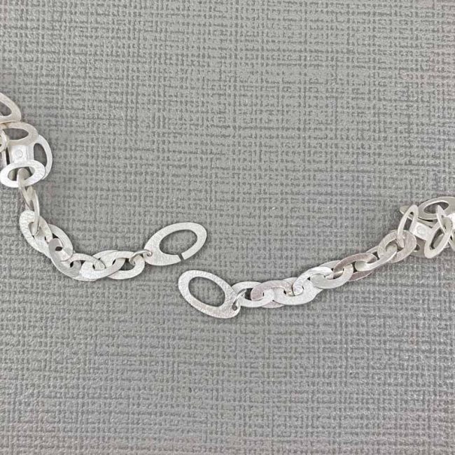 Ovals Clusters silver necklace, clasp detail, by Hilary Brown