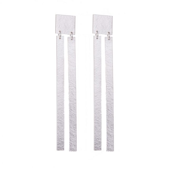 Statement double slatted silver earrings by Lucy Thompson