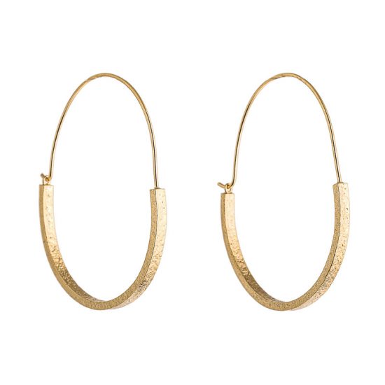 Gold plated, large, textured hoop earrings by Lucy Thompson