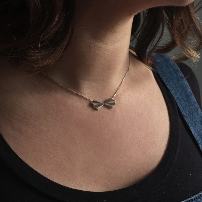 Silver pleated Bow necklace by Alice Barnes