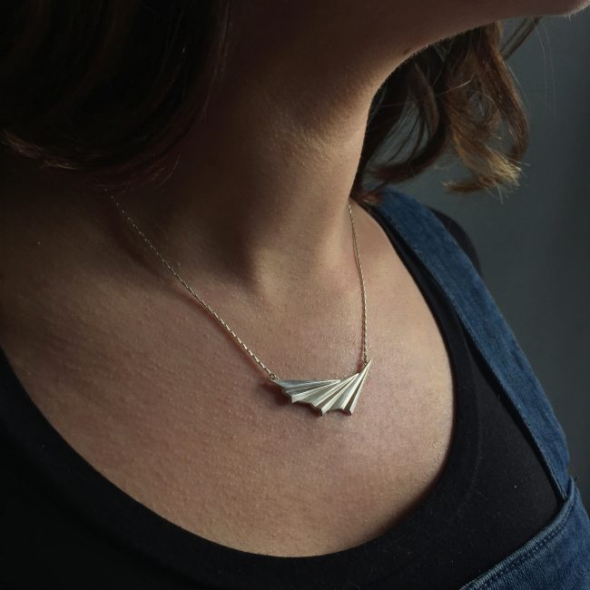 Silver Pleated Wave necklace by Alice Barnes