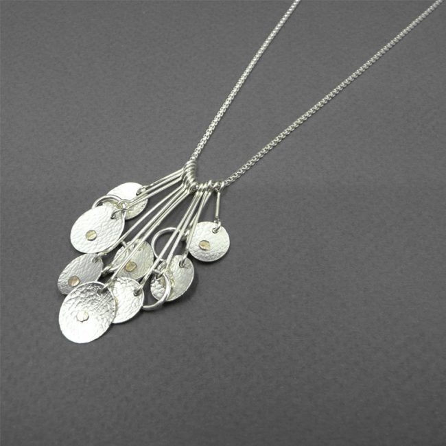 Silver & 14ct gold filled textured ovals drop pendant by Rebecca Halstead