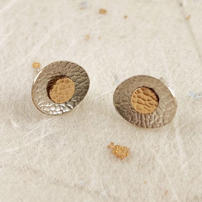 Small silver oval earrings with detachable 14ct gold filled studs by Rebecca Halstead