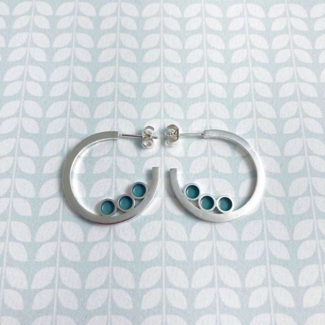 Silver and enamel Festival Dot hoop earrings by Emma Leonard