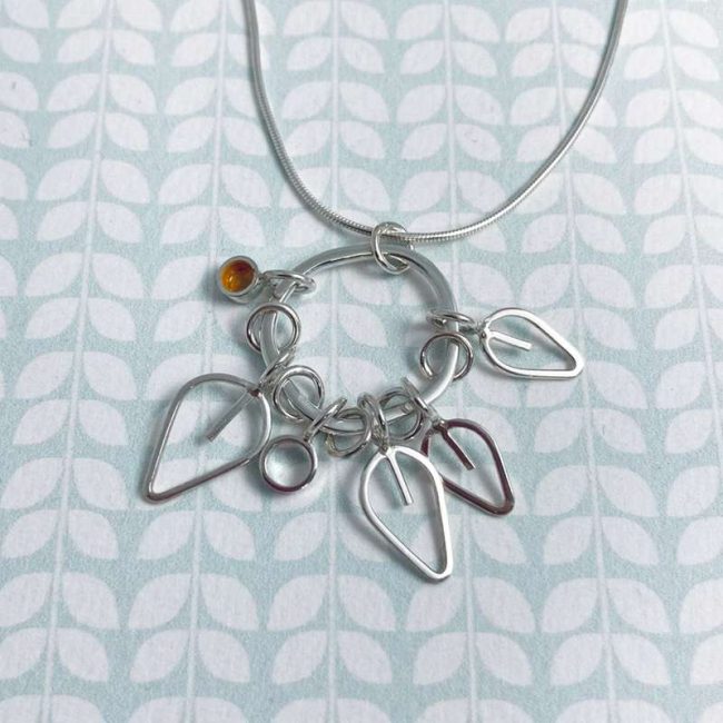 Silver Multi Drop Leaf pendant with enamel by Emma Leonard