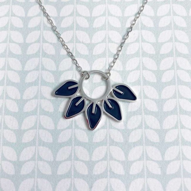 Silver and enamel five leaf necklace by Emma Leonard