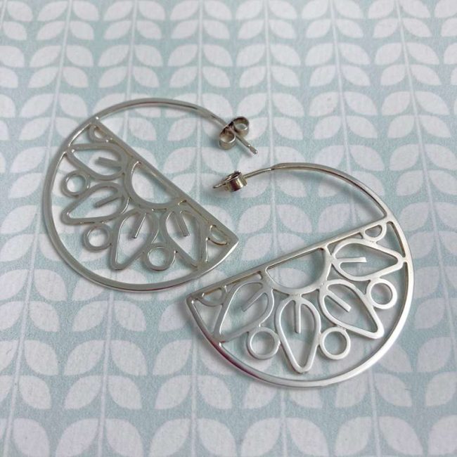 Silver Framed Half Mandala hoop earrings by Emma Leonard