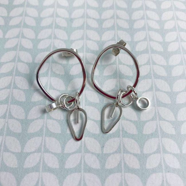 Silver Drop Loop Circle stud earrings by Emma Leonard