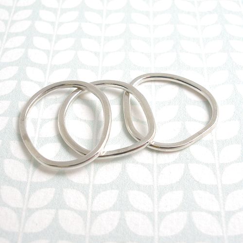 Set of three irregular silver rings by Emma Leonard