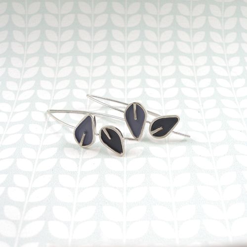 Double leaf enamel and silver wire earrings by Emma Leonard