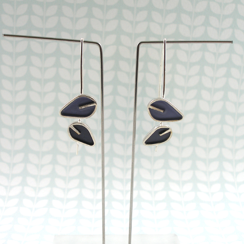 Double leaf enamel and silver wire earrings by Emma Leonard