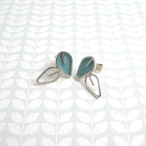 Silver and enamel double leaf stud earrings by Emma Leonard