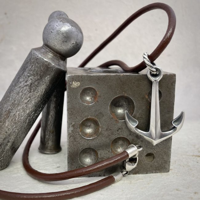 Silver Anchor necklace on leather by Chris Hawkins