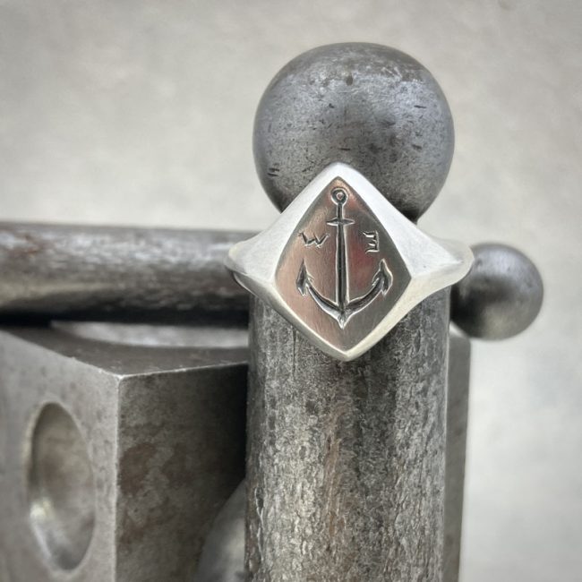 Silver Anchor signet ring by Chris Hawkins