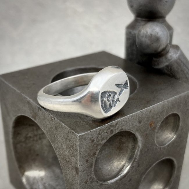 Silver Fish signet ring by Chris Hawkins