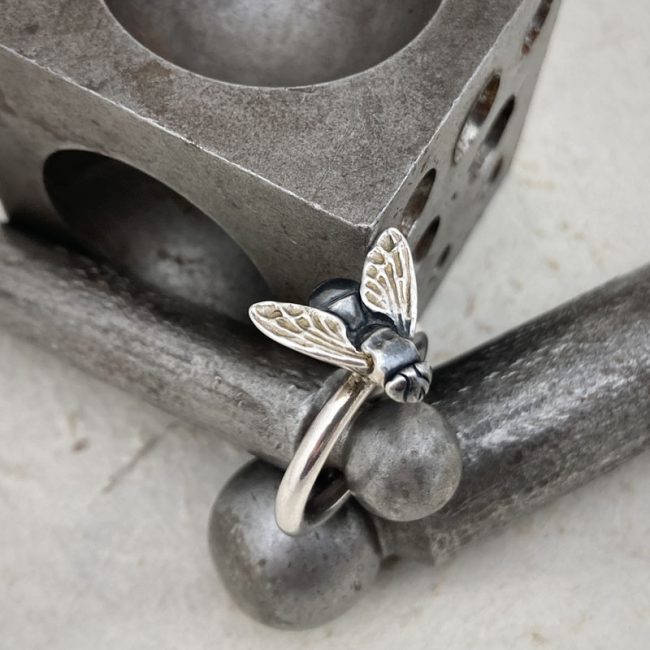 Silver Fly ring with oxidised detail by Chris Hawkins