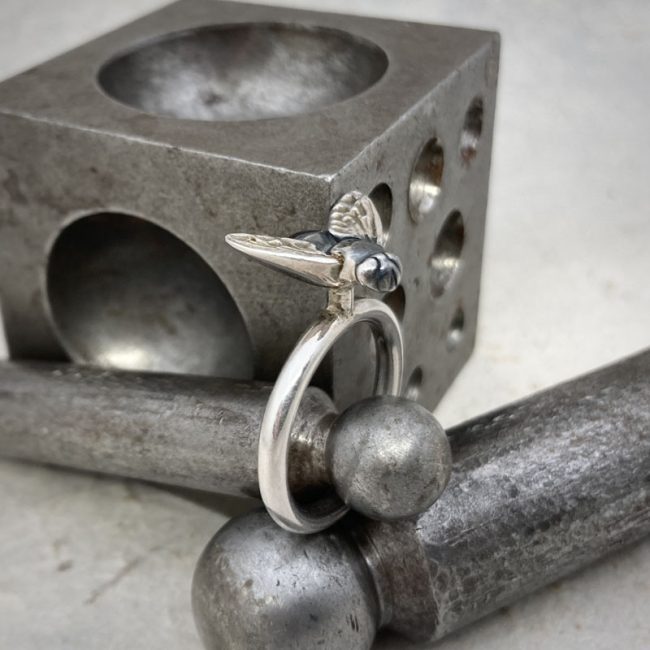 Silver Fly ring with oxidised detail by Chris Hawkins