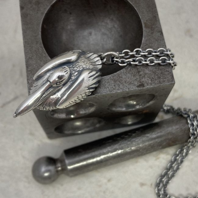 Silver Pelican necklace by Chris Hawkins