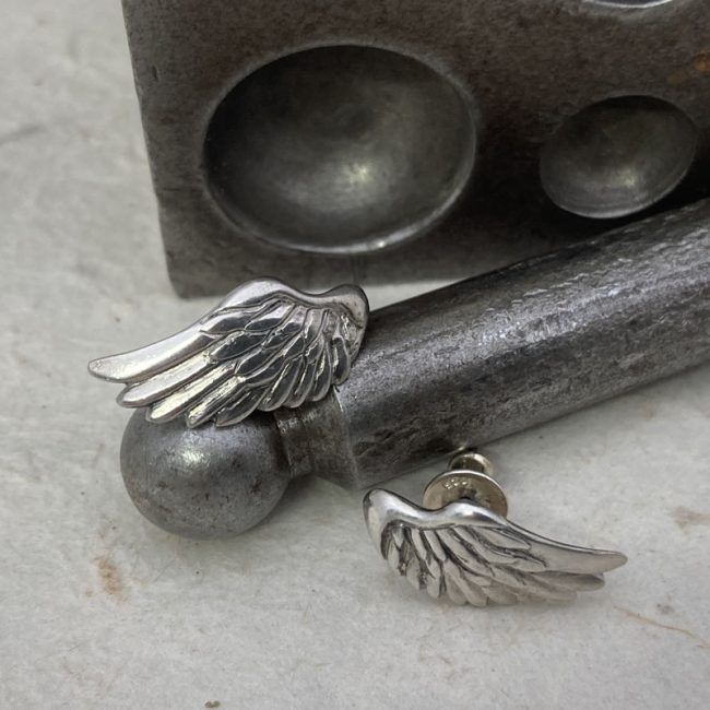 Silver Wing stud earrings by Chris Hawkins