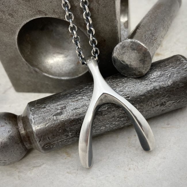 Silver Wishbone necklace by Chris Hawkins