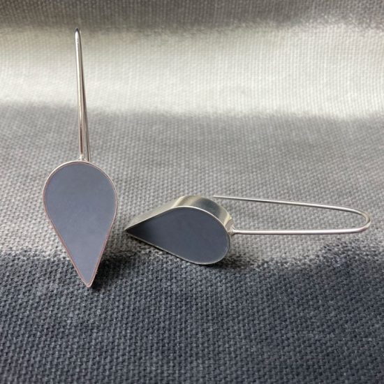 Large grey resin and silver teardrop earrings by Claire Lowe