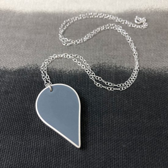 Large grey resin and silver teardrop pendant by Claire Lowe