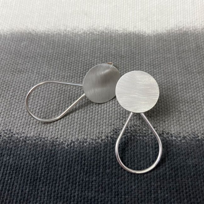 Silver Circle and teardrop outline stud earrings by Claire Lowe