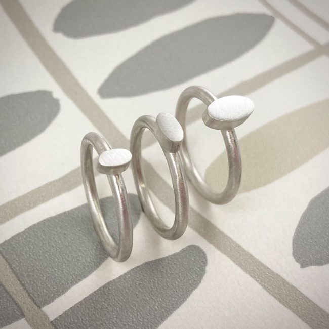 Set of three silver oval stacking rings by Laila Smith