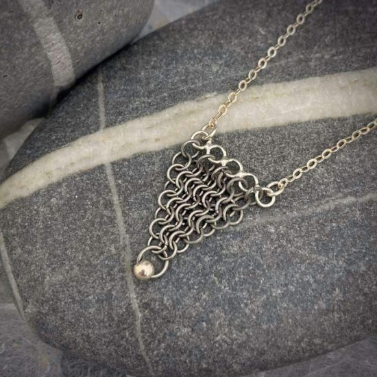 Point fine chainmail necklace in titanium and silver by Corrinne Eira Evans