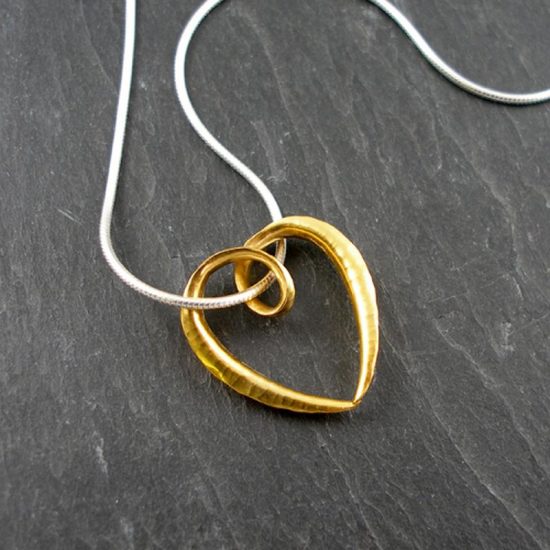 Cornucopia small gold plated heart pendant by Anne Massey
