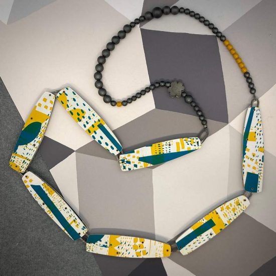 Long Layer necklace in yellow and turquoise by Lindsey Mann