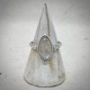 Silver Ring, marquise rainbow moonstone with even side granules, Rebecca Lewis