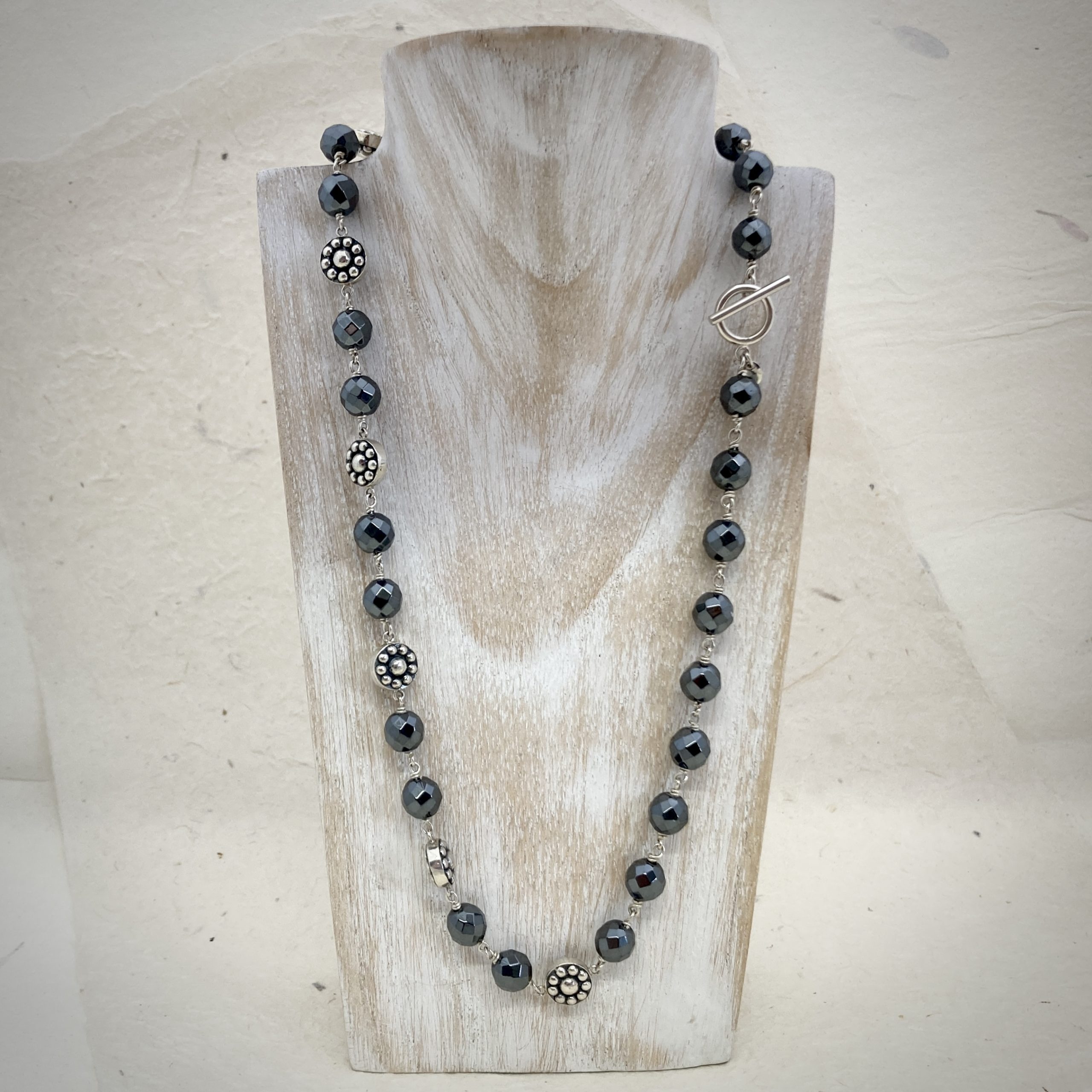 10mm Hematite Necklace, Large Round Gray Stone Beads