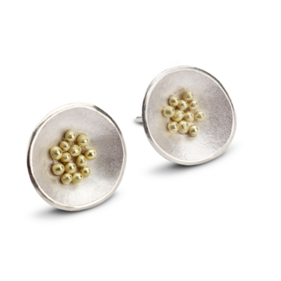 Silver cup earrings with 18ct gold granules