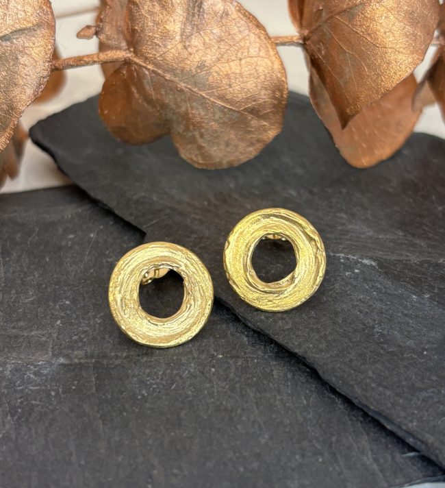 Gold Plated Small Circle Brushstroke Earrings