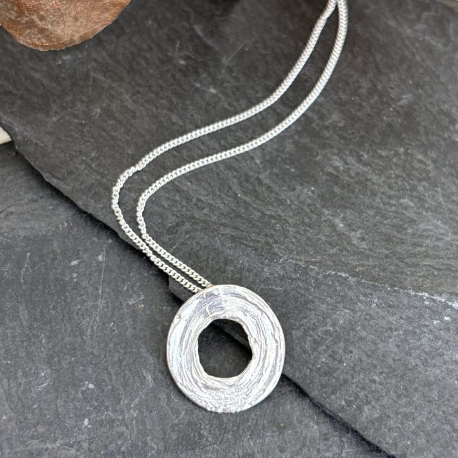 Sterling Silver Small Circle Brushstroke Necklace - Image 2
